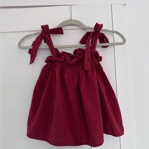 Linen Red Sleeveless Cropped Top with Bow Straps